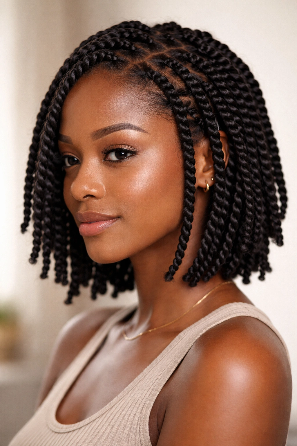 15 Short Twist Styles For Every Natural Hair Texture 4 Three-strand Senegalese twists on short natural hair