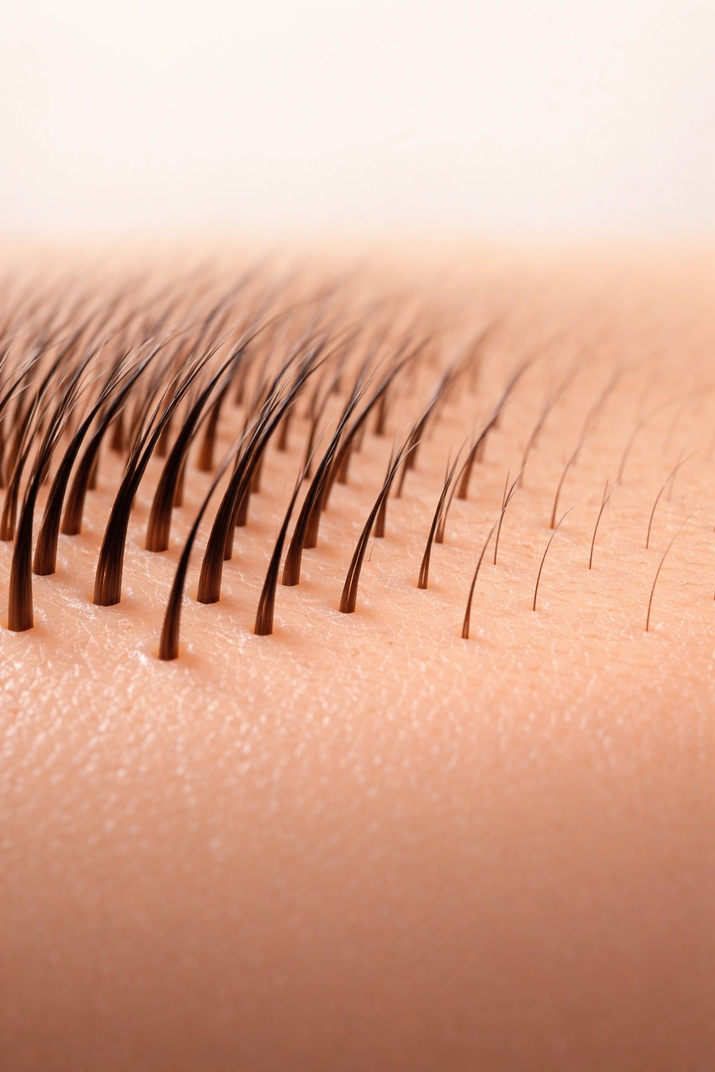Skin close-up showing diminishing hair density across a few follicles