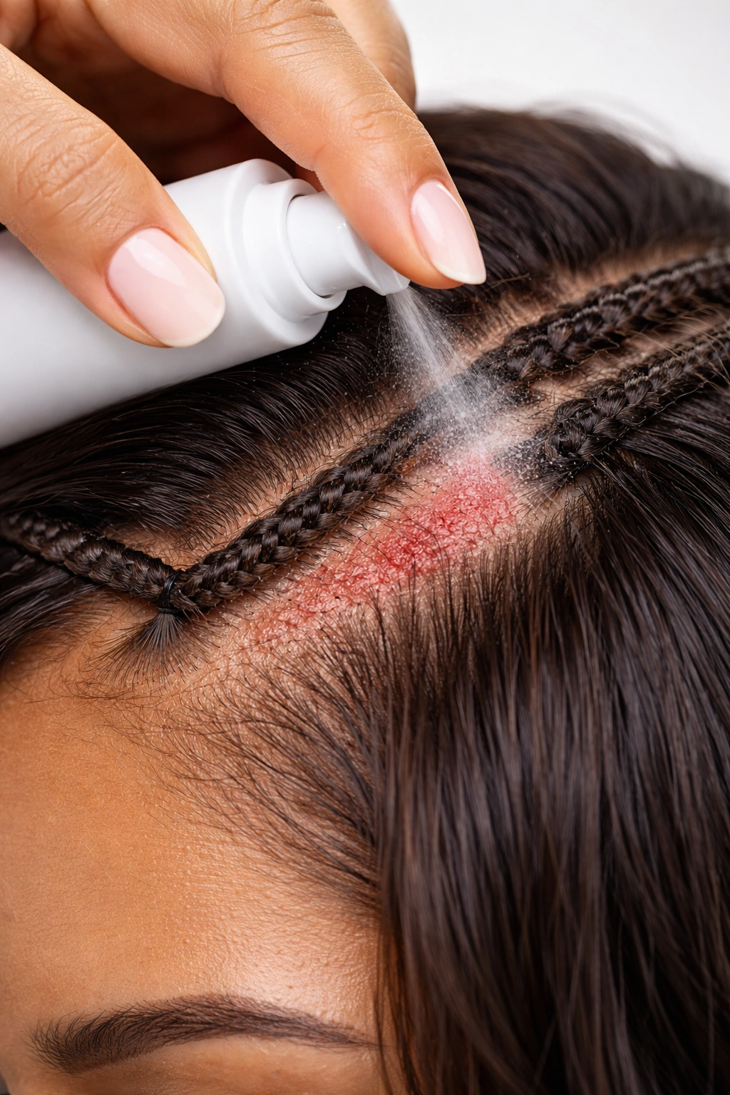 Scalp close-up addressing itch and common sew-in issues
