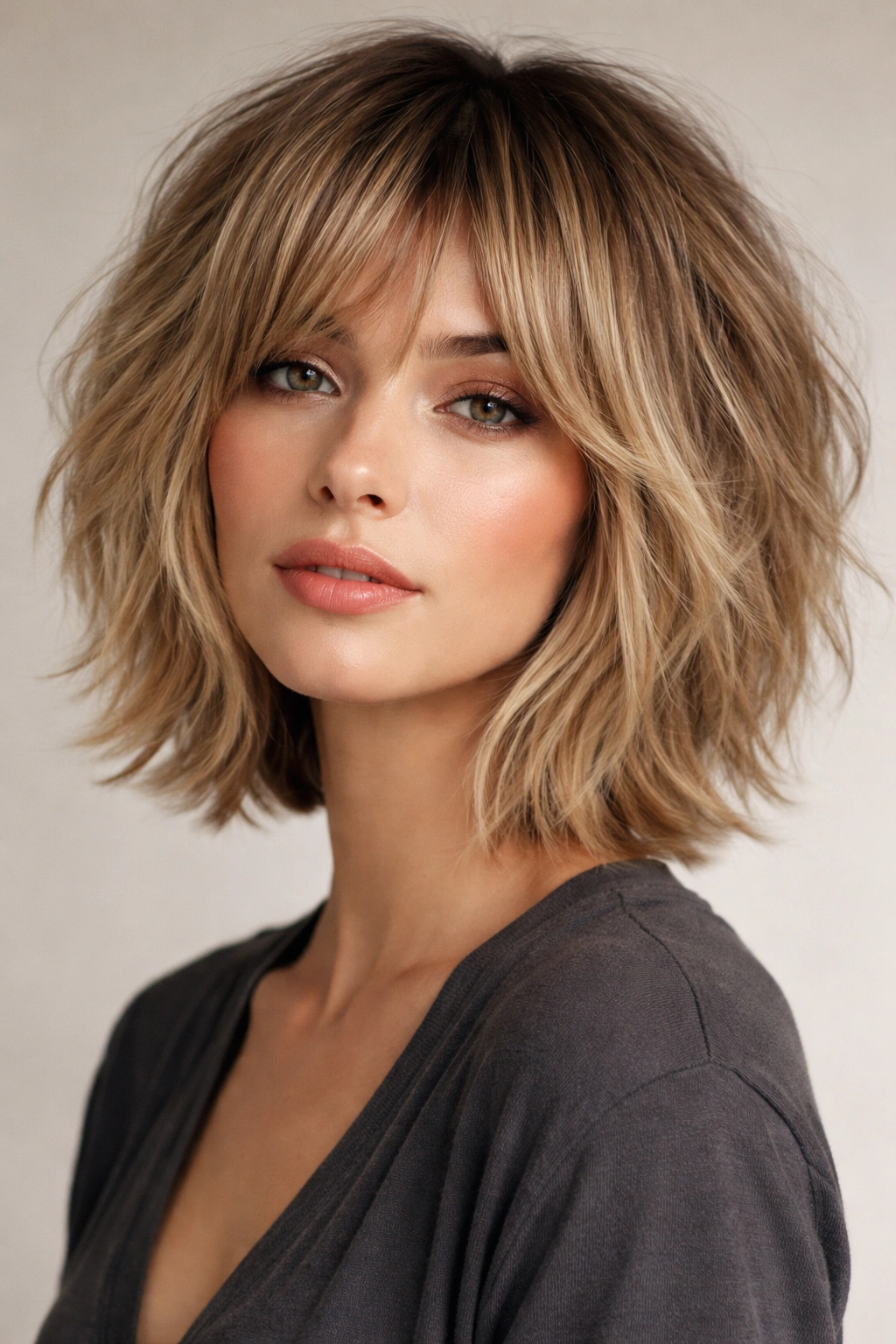 Close-up of a person with a Shag Bob showing chopped layers and texture