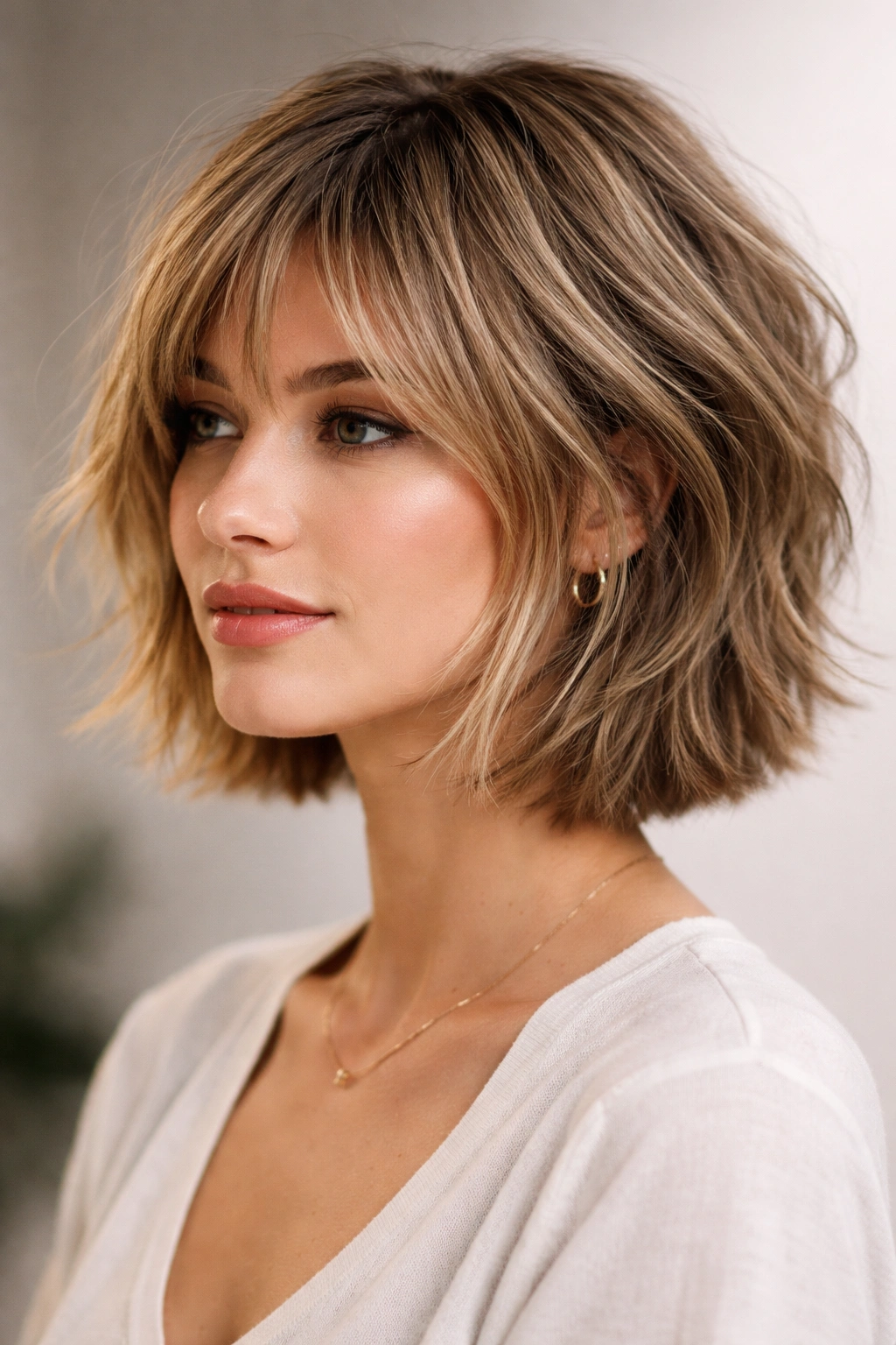 Shag bob with heavy layers and textured movement around the crown.
