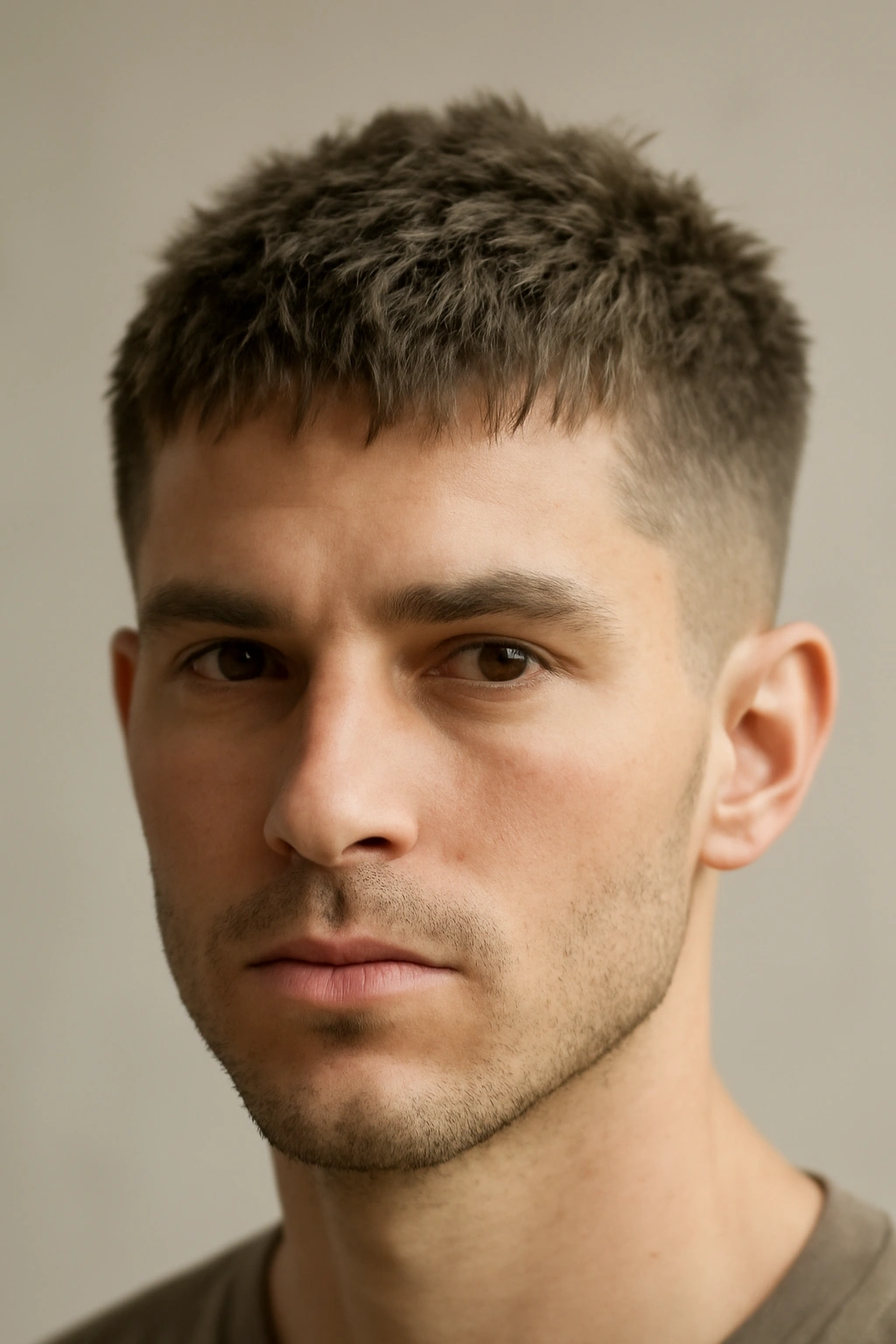 20 Short Shag Haircuts for Easy, Effortless Mornings 14 Close-up of a head with a shaggy buzz cut showing choppy texture on very short hair.