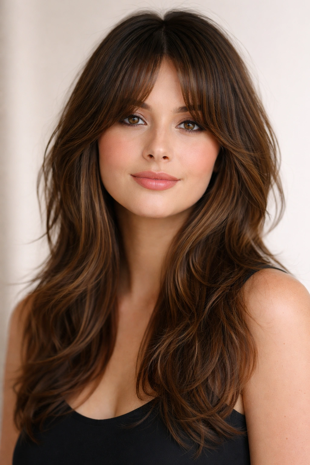20 Shag Hairstyles Sorted By Hair And Face Type 2 Round-face portrait featuring curtain bangs and long face-framing shag layers