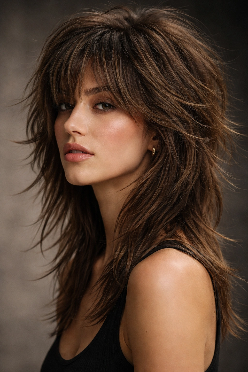 Shag cut with layered texture showing short crown and longer pieces
