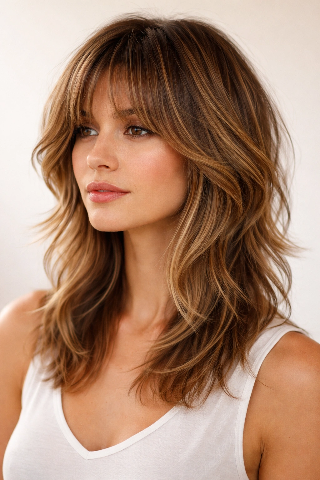 15 Awkward In Between Length Haircuts That Work 2 Shag haircut with dense layered texture and mid-length cut