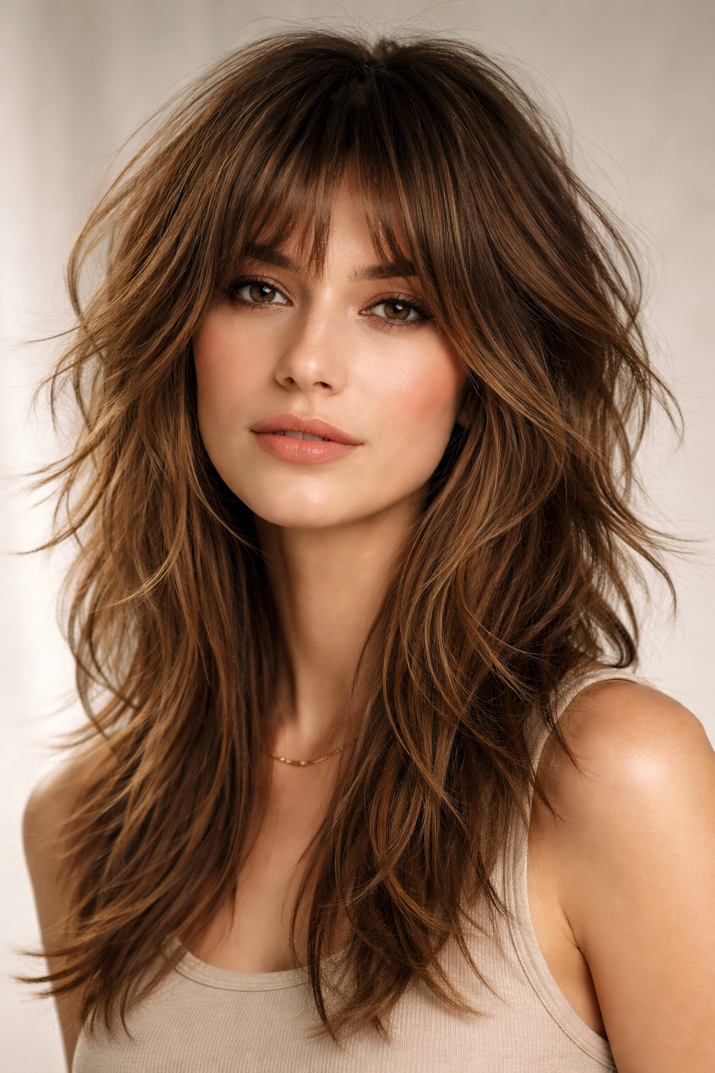 Shag haircut with maximum texture showing layered, tousled volume