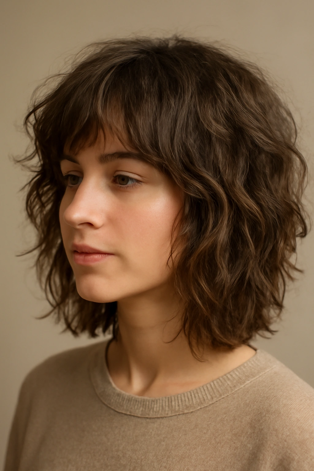 15 Wash and Wear Haircuts by Hair Texture 2 Medium-length shag cut on wavy hair with choppy layers and natural movement