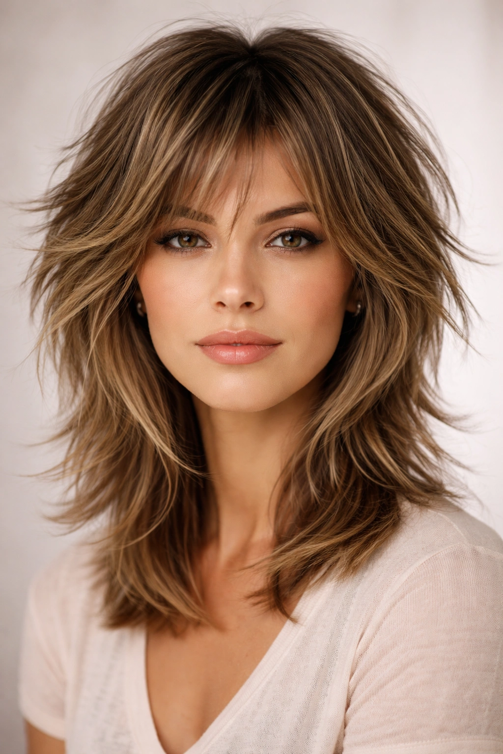 Layered shag hairstyle with feathered texture