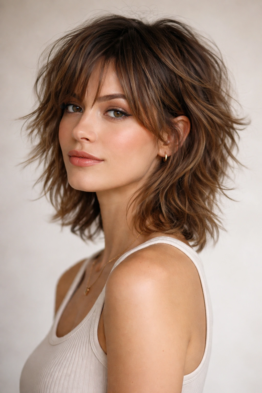 20 Really Short Haircuts Anyone Can Pull Off 16 Portrait of a person with a tousled layered shag showing natural waves and layered lengths.