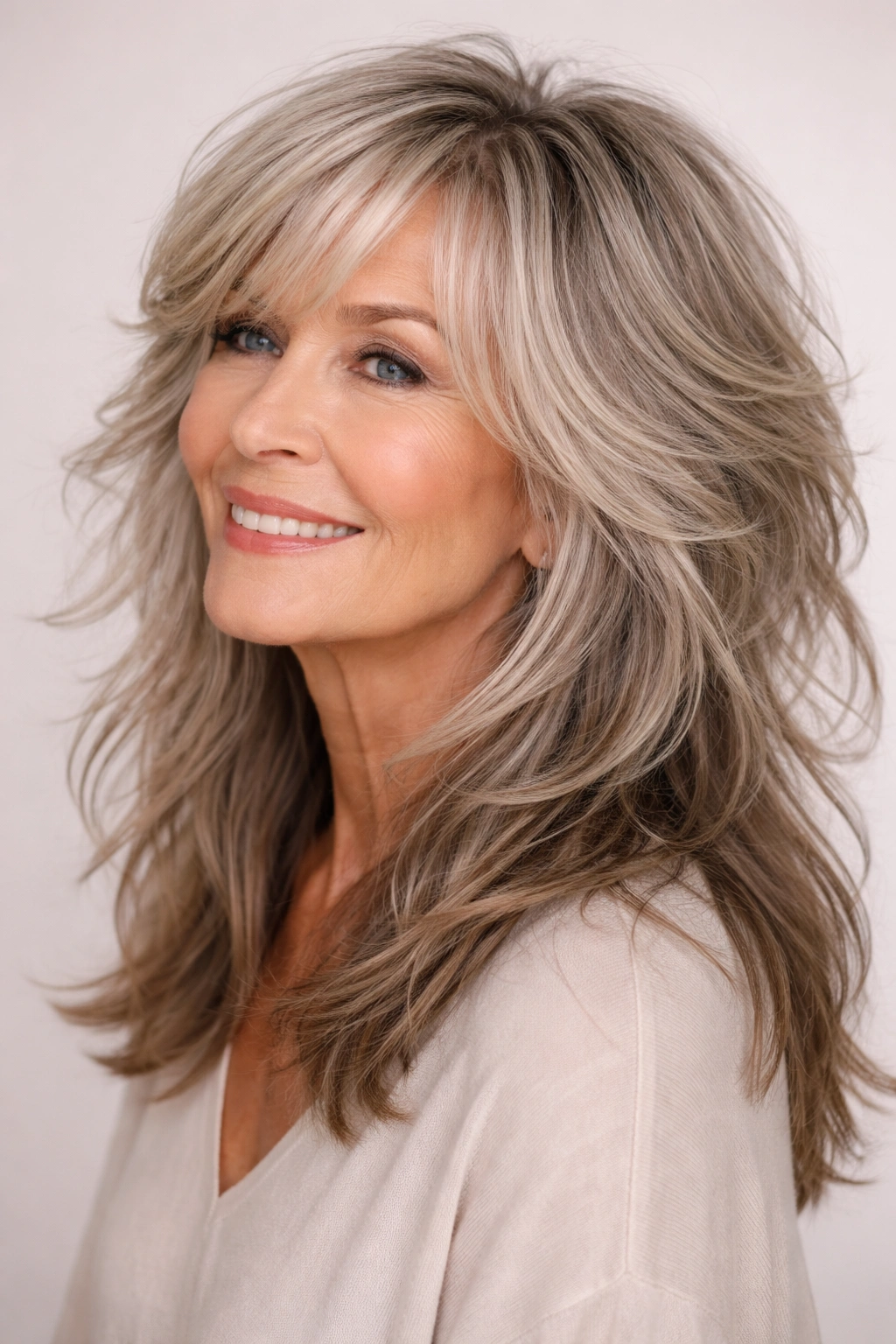 Shag haircut with long layers giving movement and texture