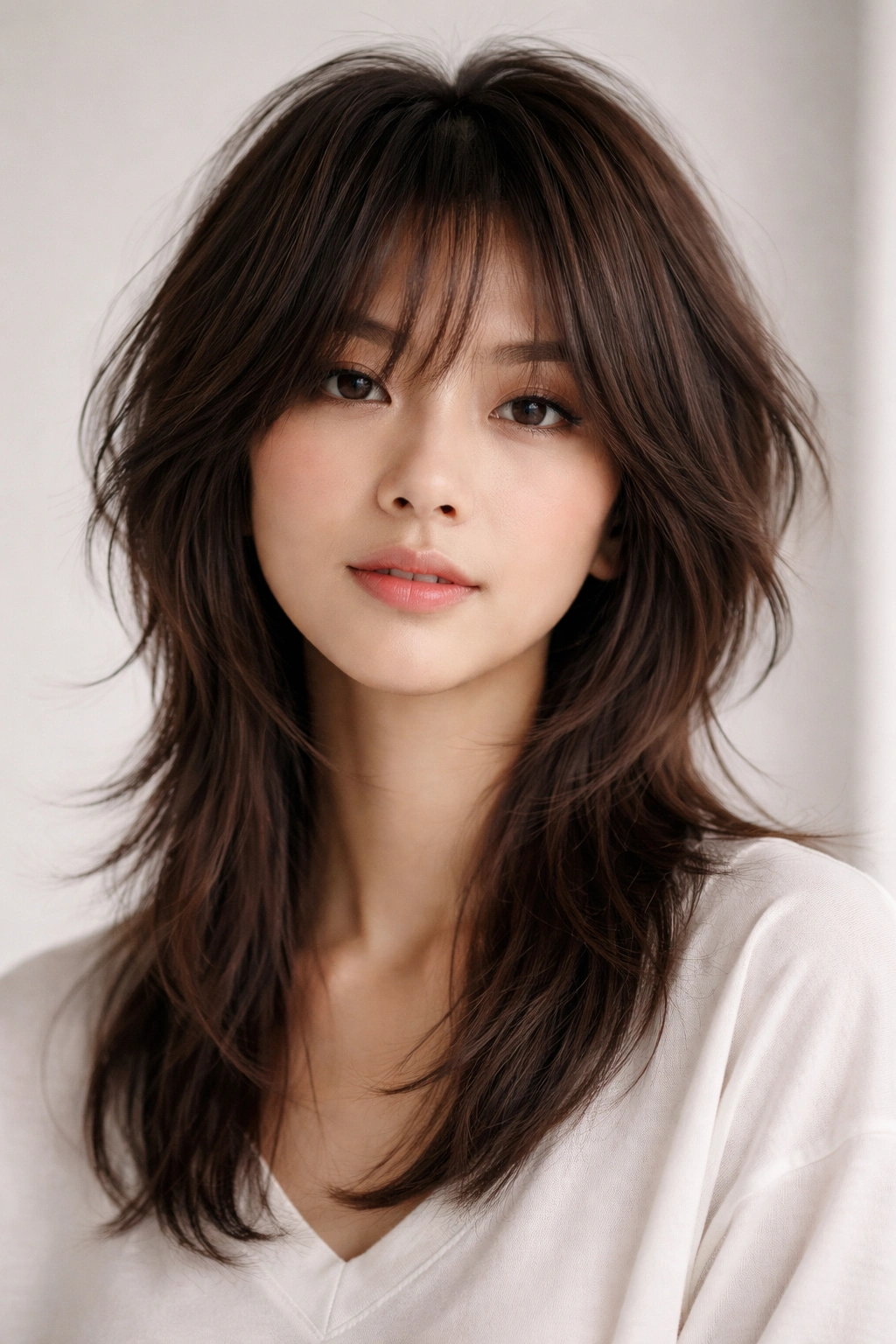 Shag haircut with modern texture and crown lift.