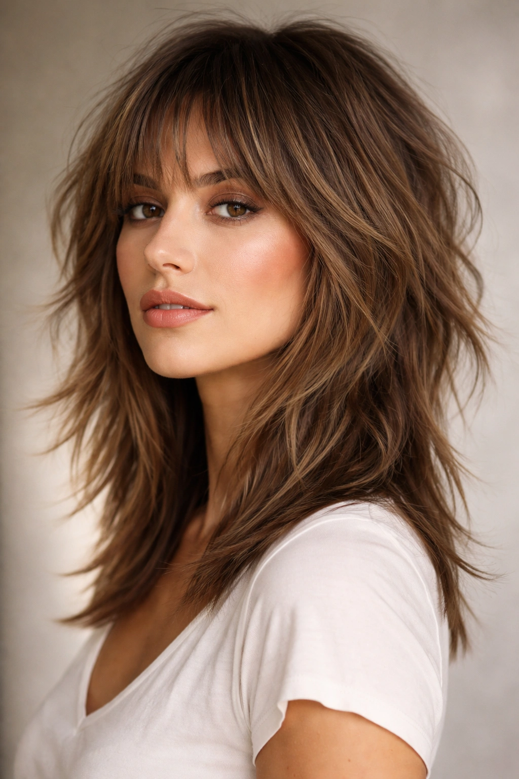 15 Hairstyles That Flatter An Oval Face Shape 4 Close-up of a textured shag haircut with multiple layered ends