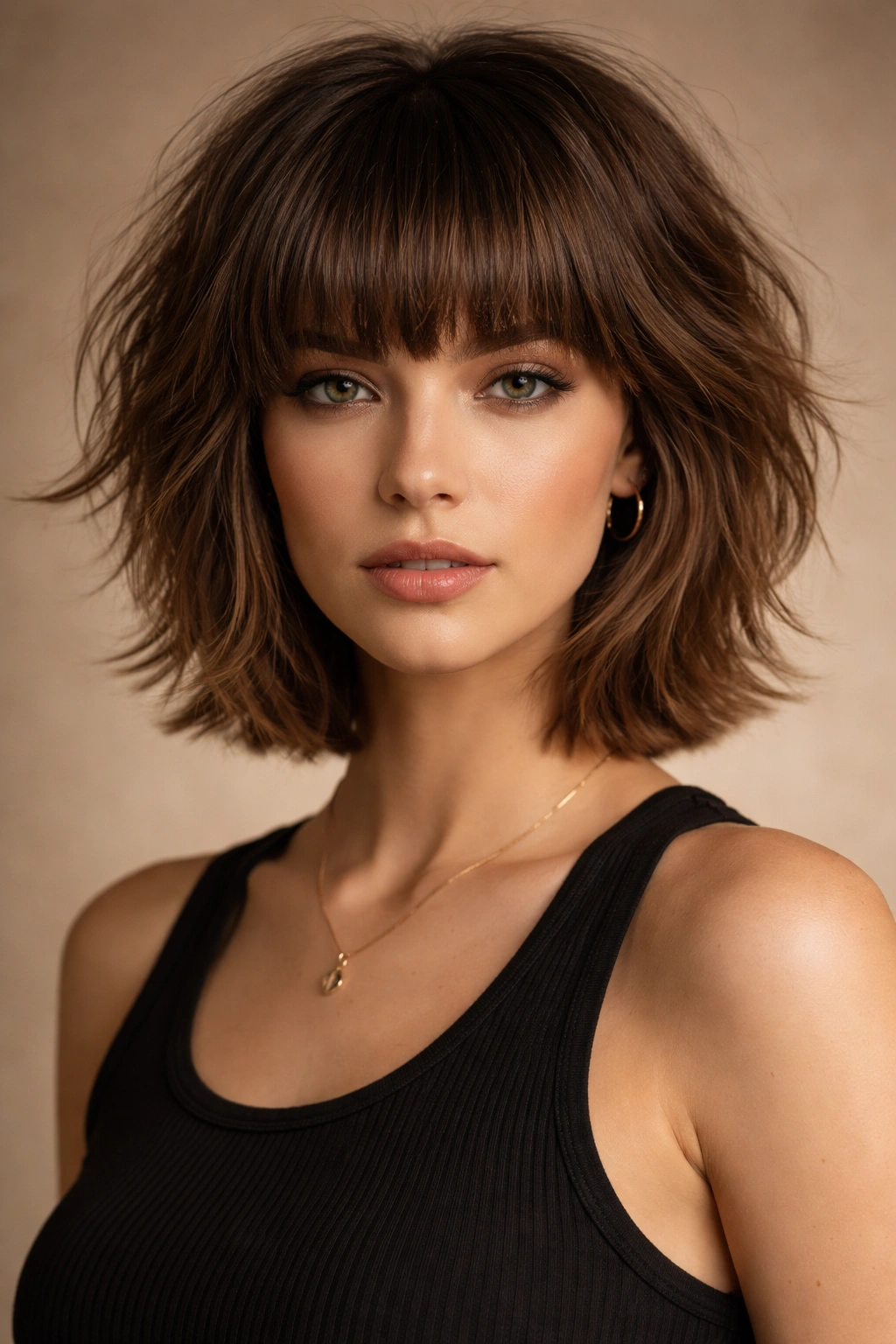 10 Short Haircuts With Thick Blunt Bangs To Try 4 Shaggy short hairstyle with thick blunt bangs and layered crown