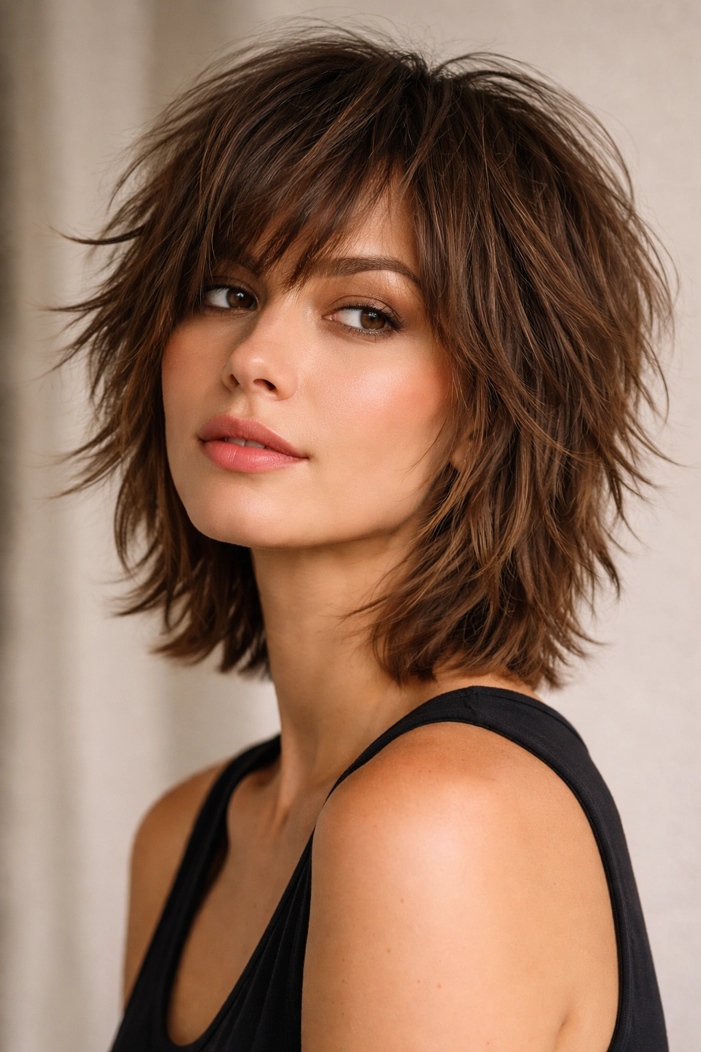 Short shag hairstyle with choppy layers and texture