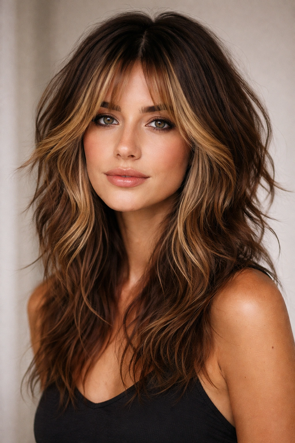 15 Medium Shaggy Hairstyles With Tons Of Texture 5 Close-up of shag with highlighted face-framing pieces