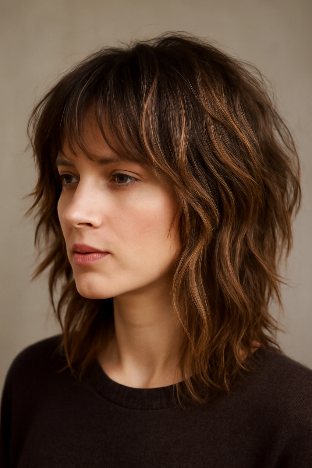 20 Shaggy Styles That Make Your Hair Look Effortlessly Good 7 Close-up of a textured shag haircut with balayage highlights emphasizing texture
