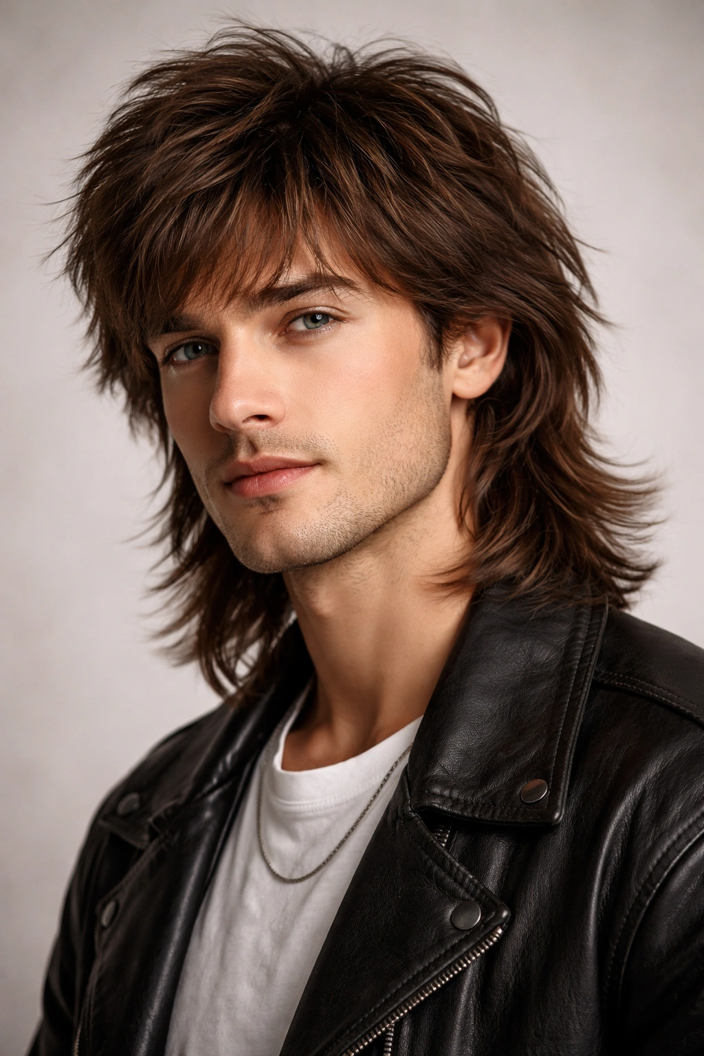 Medium-length shag hairstyle with layered texture