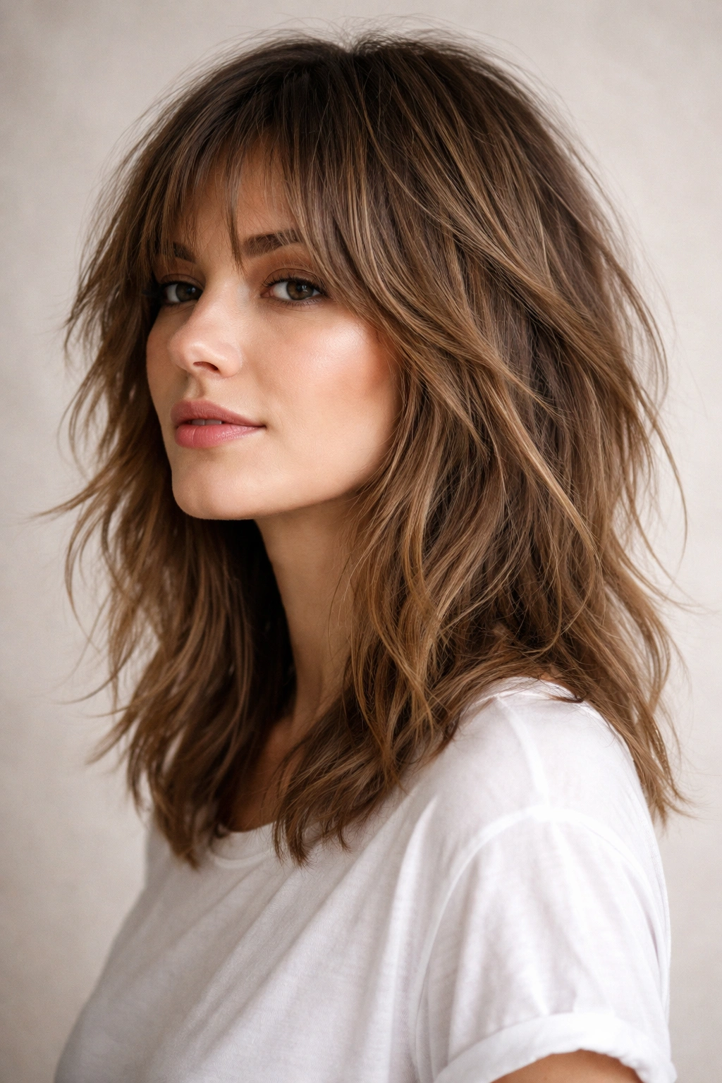 12 Haircuts That Look Amazing On Longer Faces 3 Shoulder-length shag with choppy layers.