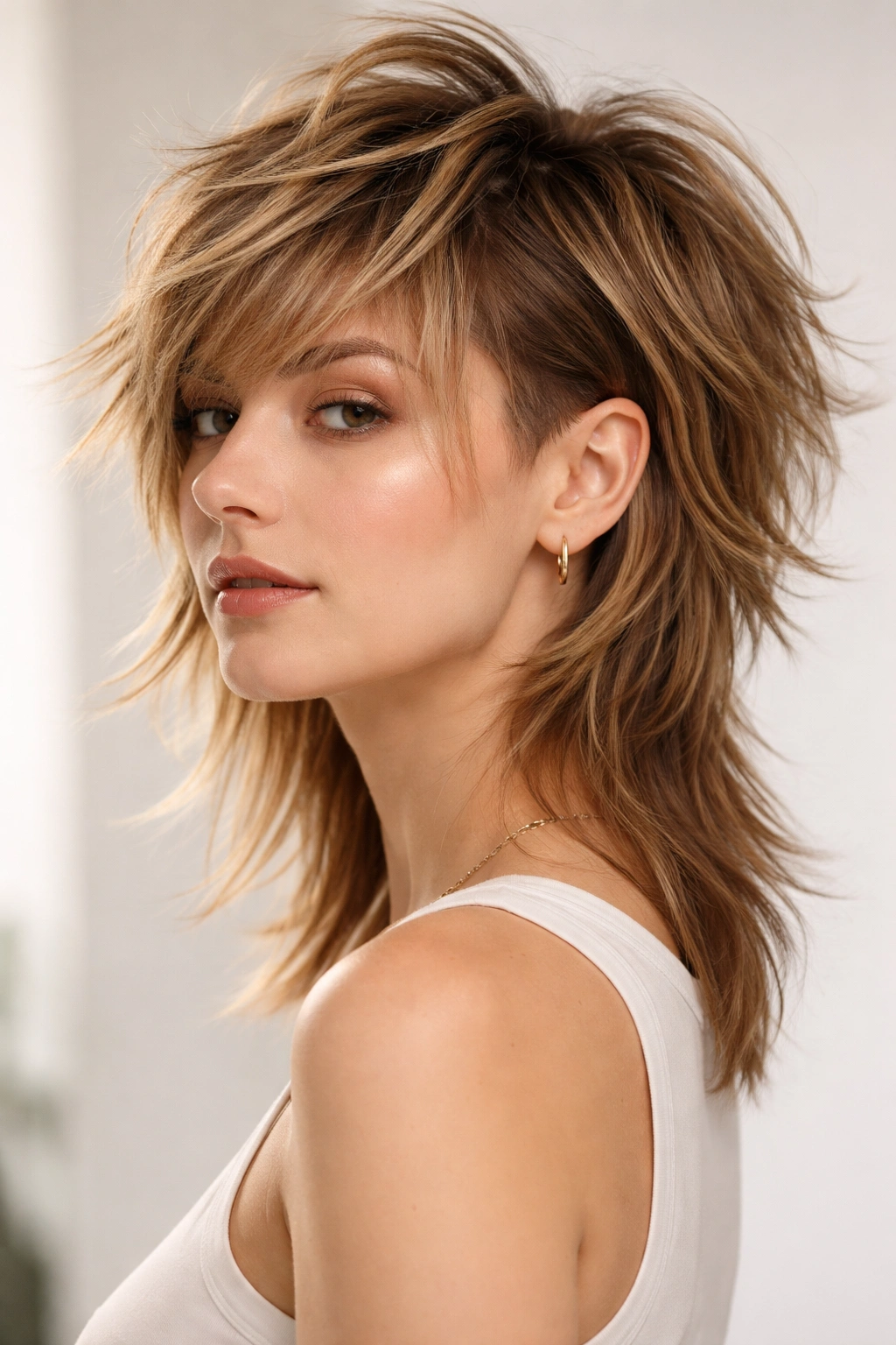 15 Shag Haircuts That Give Fine Hair More Body 13 Close-up of a shag haircut with a visible undercut at the nape providing top-volume lift