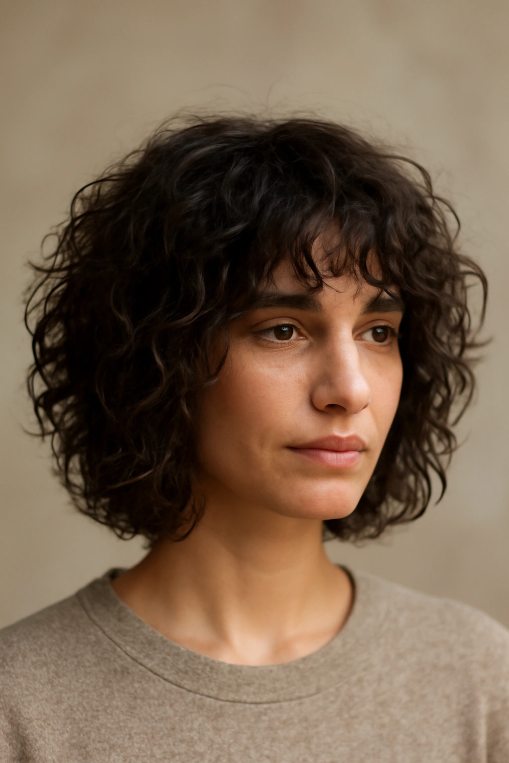 12 Angled Bob Cuts That Flatter Natural Curls 6 Shaggy angle-cut bob with long front layers and textured movement