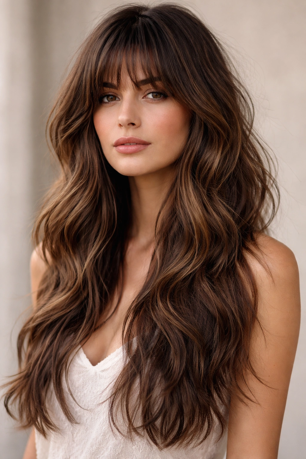15 Wash And Wear Haircuts For Naturally Wavy Hair 9 Long wavy hair with shaggy wispy bangs and layered texture