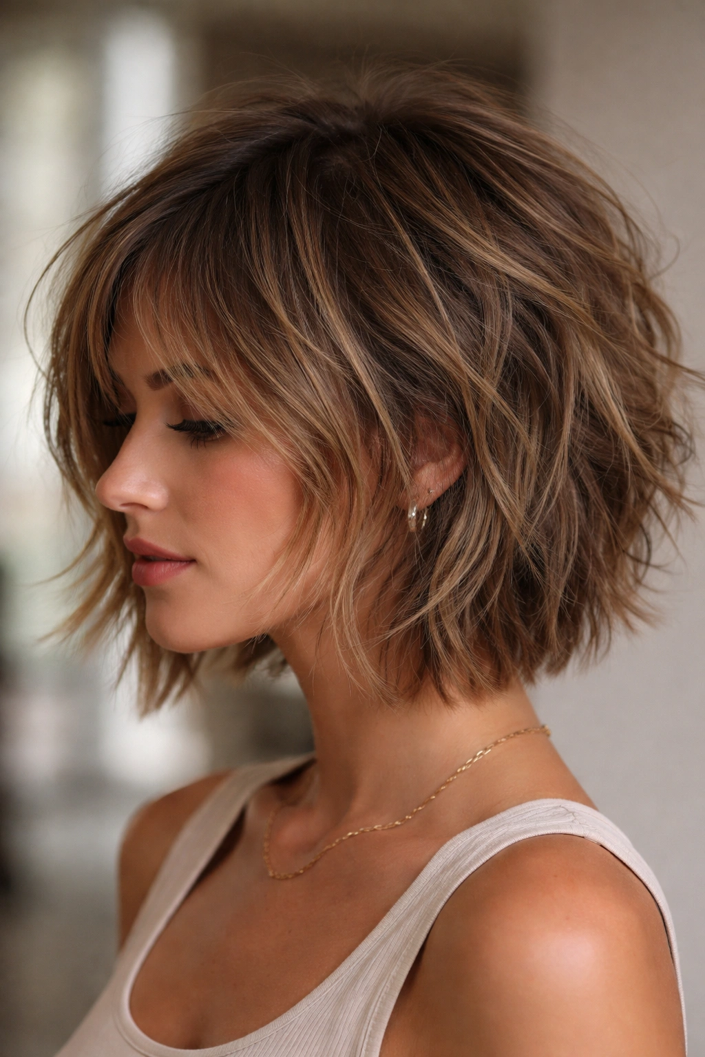 10 Haircuts That Cover Up A Crown Cowlick 3 Shaggy bob with chopped layers and tousled texture around the crown