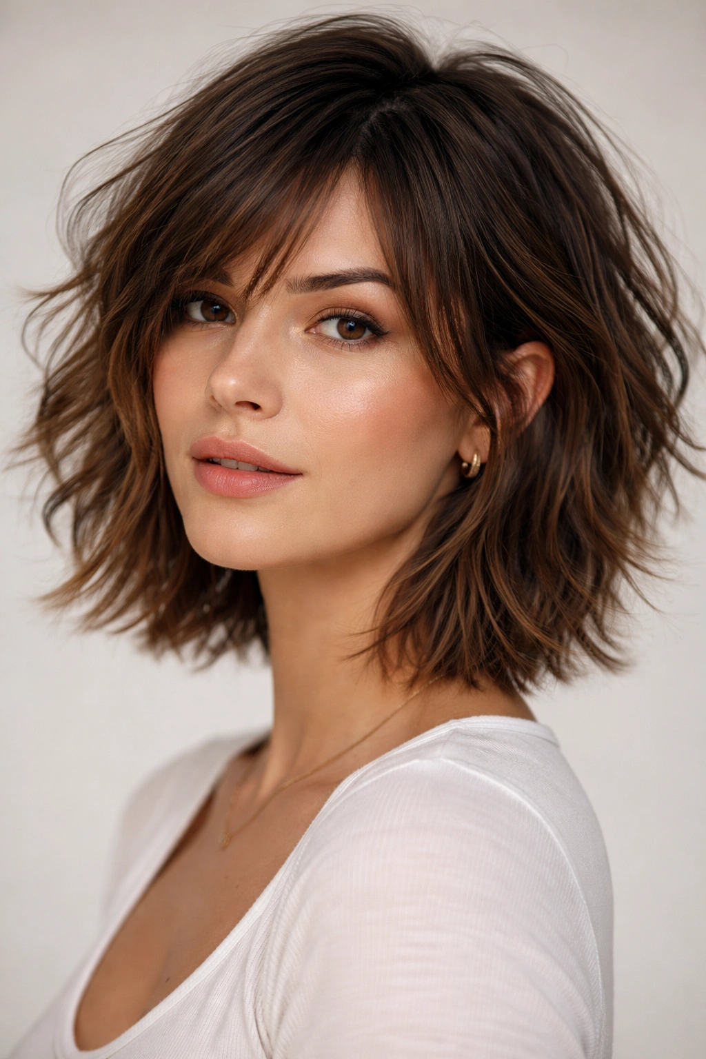 15 Short Haircuts That Soften A Square Jawline 4 Shaggy bob with long front layers and tousled top creating movement