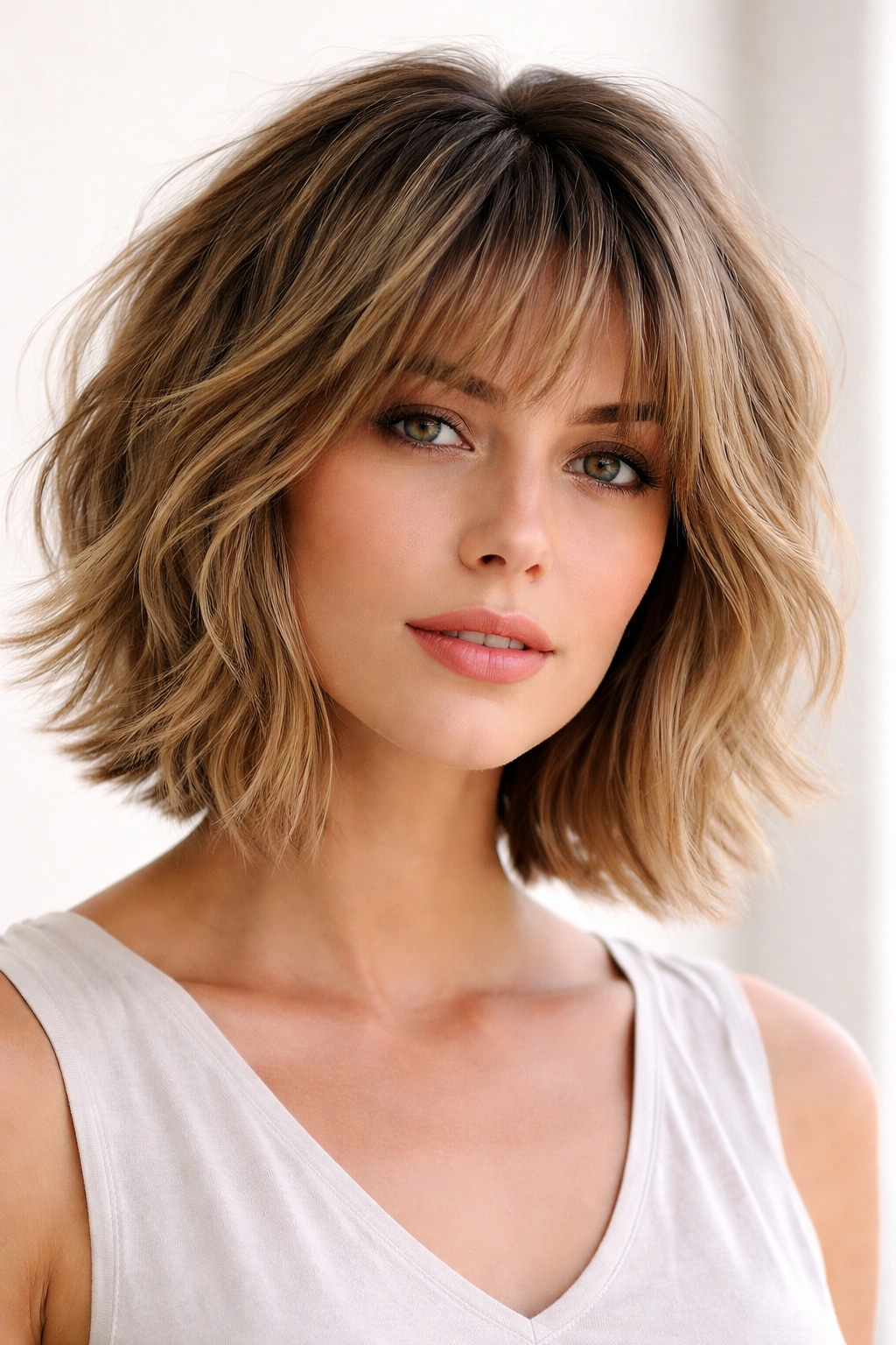 Close-up portrait of The Modern Shaggy Bob with Lots of Movement showing choppy layers and texture