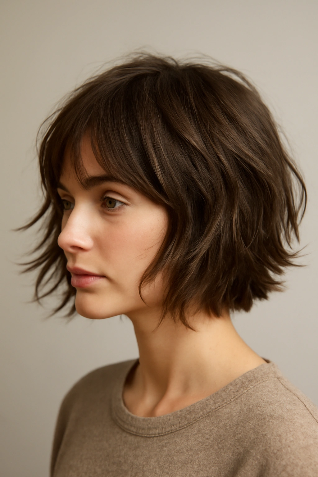 20 Shaggy Styles That Make Your Hair Look Effortlessly Good 5 Side view of The Shaggy Bob with Movement showing chin-length textured layers