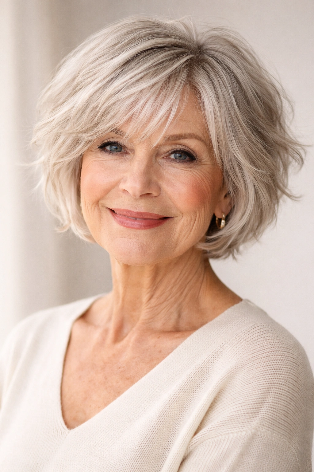 Shaggy bob hairstyle with choppy layers and textured finish