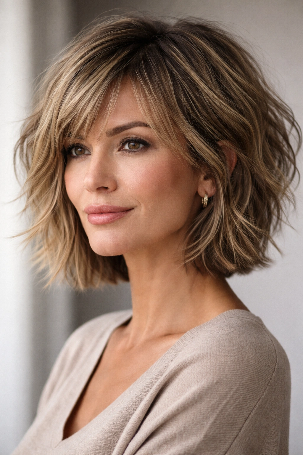 Shaggy bob hairstyle with edgy texture and tousled layers