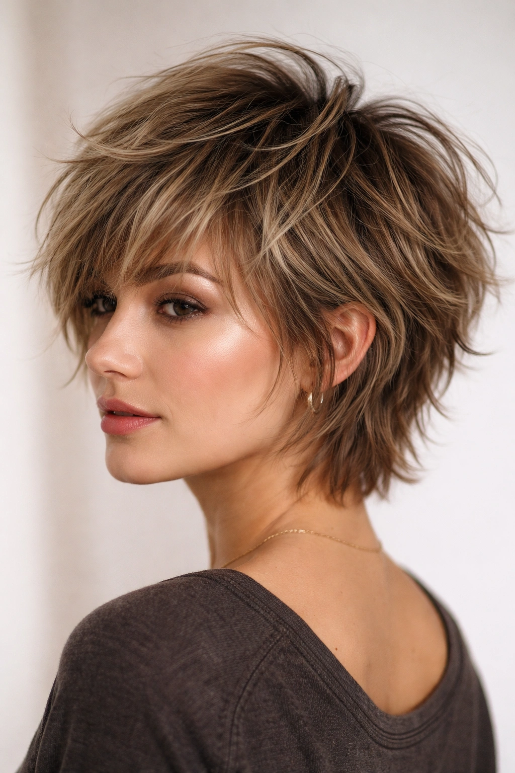 12 Short Layered Cuts For Added Volume And Shape 2 Shaggy crop hairstyle with uneven layers and tousled crown for volume.