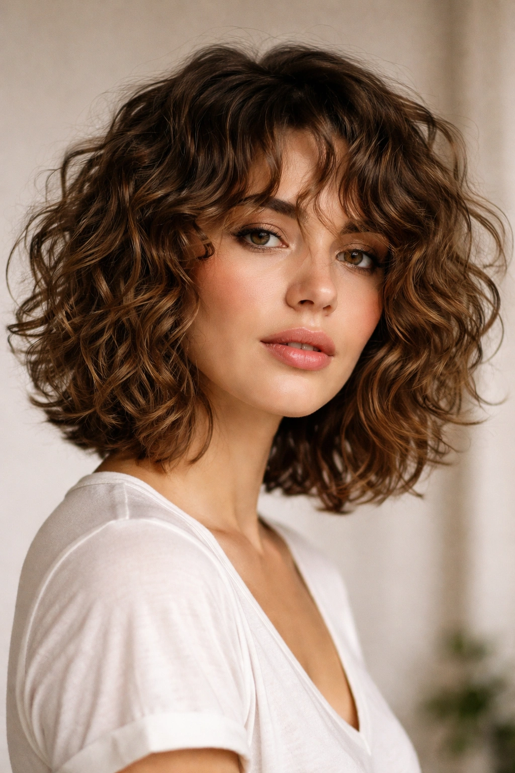 Portrait of a shaggy curly bob with layered textured ends