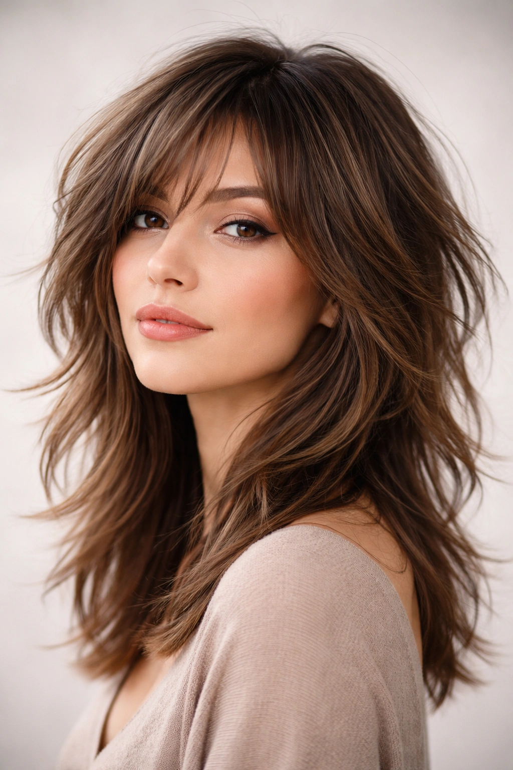Shaggy layered haircut with multiple lengths and textured layers