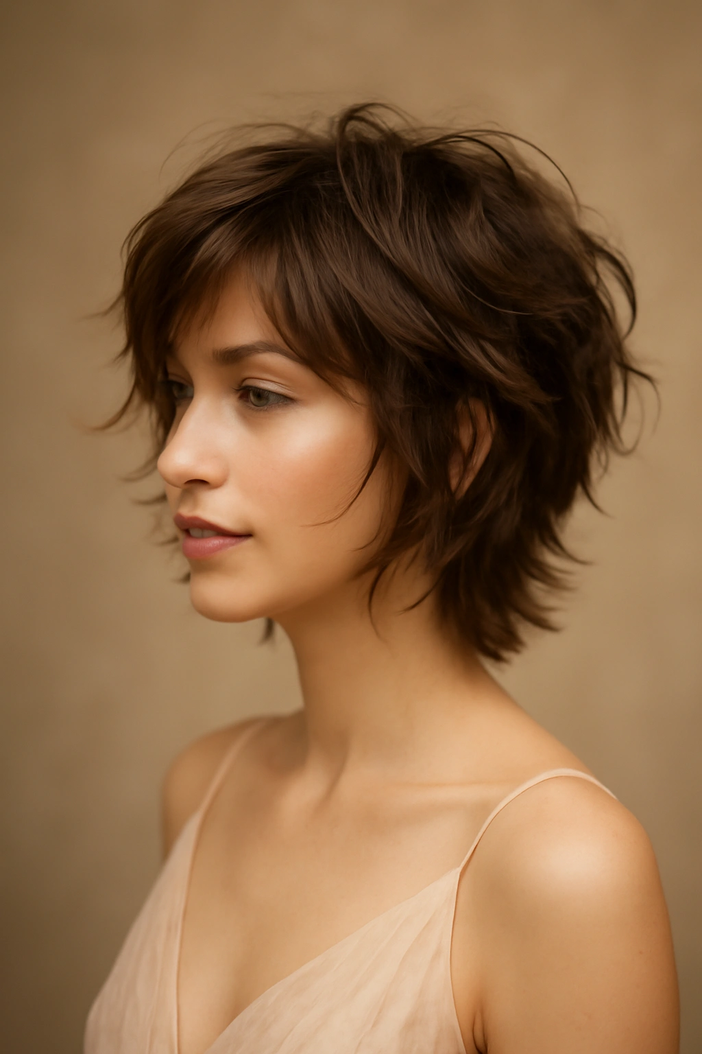 15 Short Hairstyles Any Bridesmaid Can Pull Off 3 Shaggy layered hairstyle with movement and texture.
