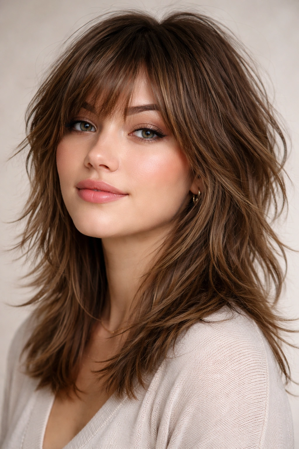 Shaggy layered hairstyle with movement and textured ends