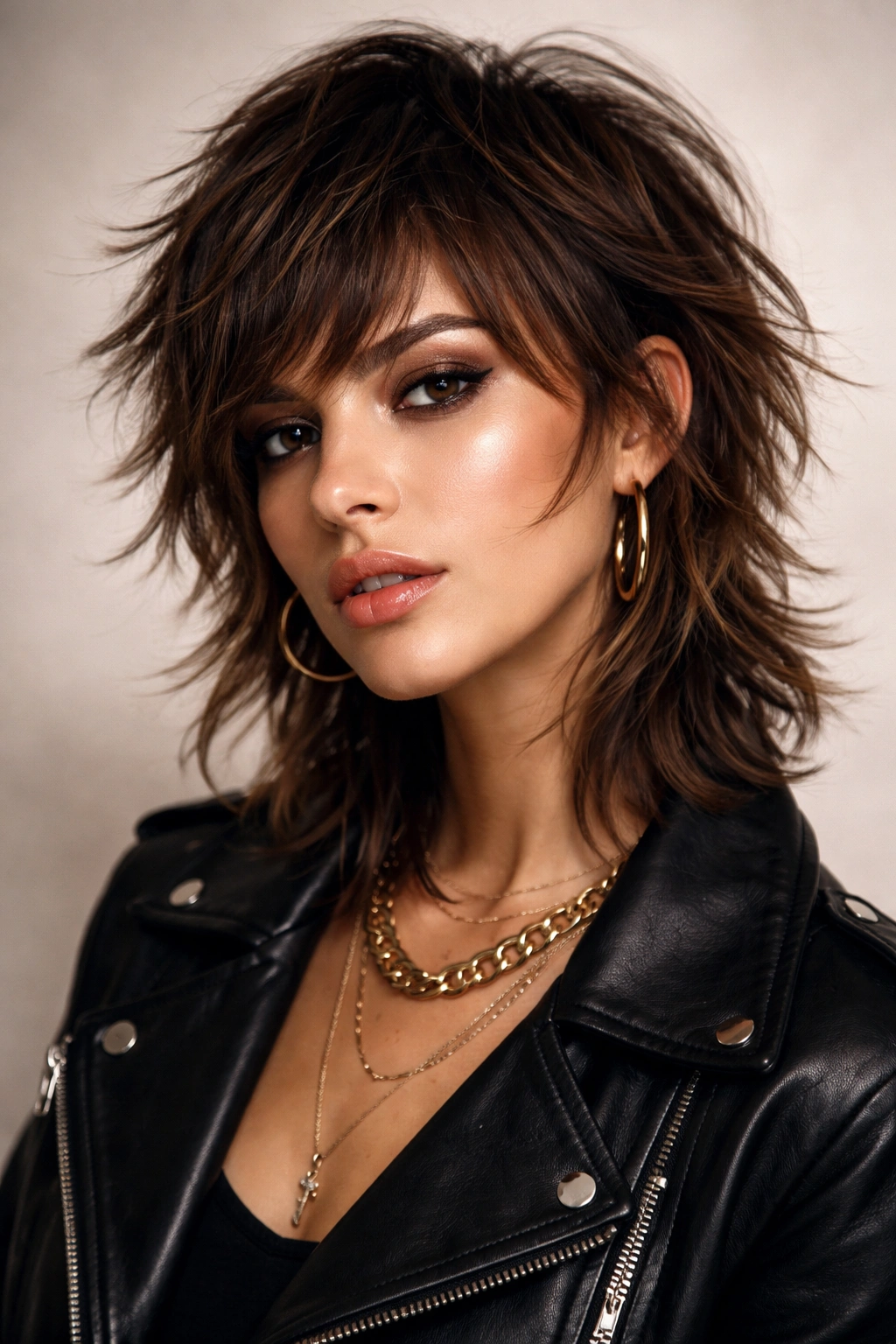 Shaggy layered haircut with rock-and-roll texture and movement