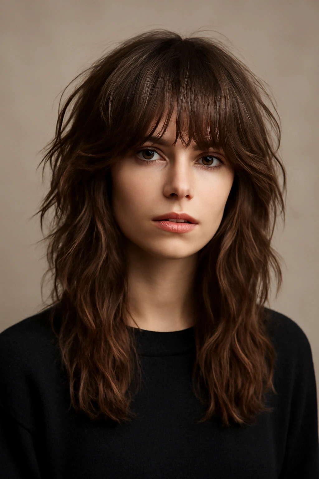 Long hair with shaggy layered waves and textured movement