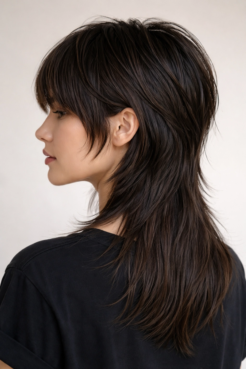 10 Layered Straight Short Cuts That Look So Clean 6 Side profile of The Shaggy Modern Mullet showing layered top and longer back