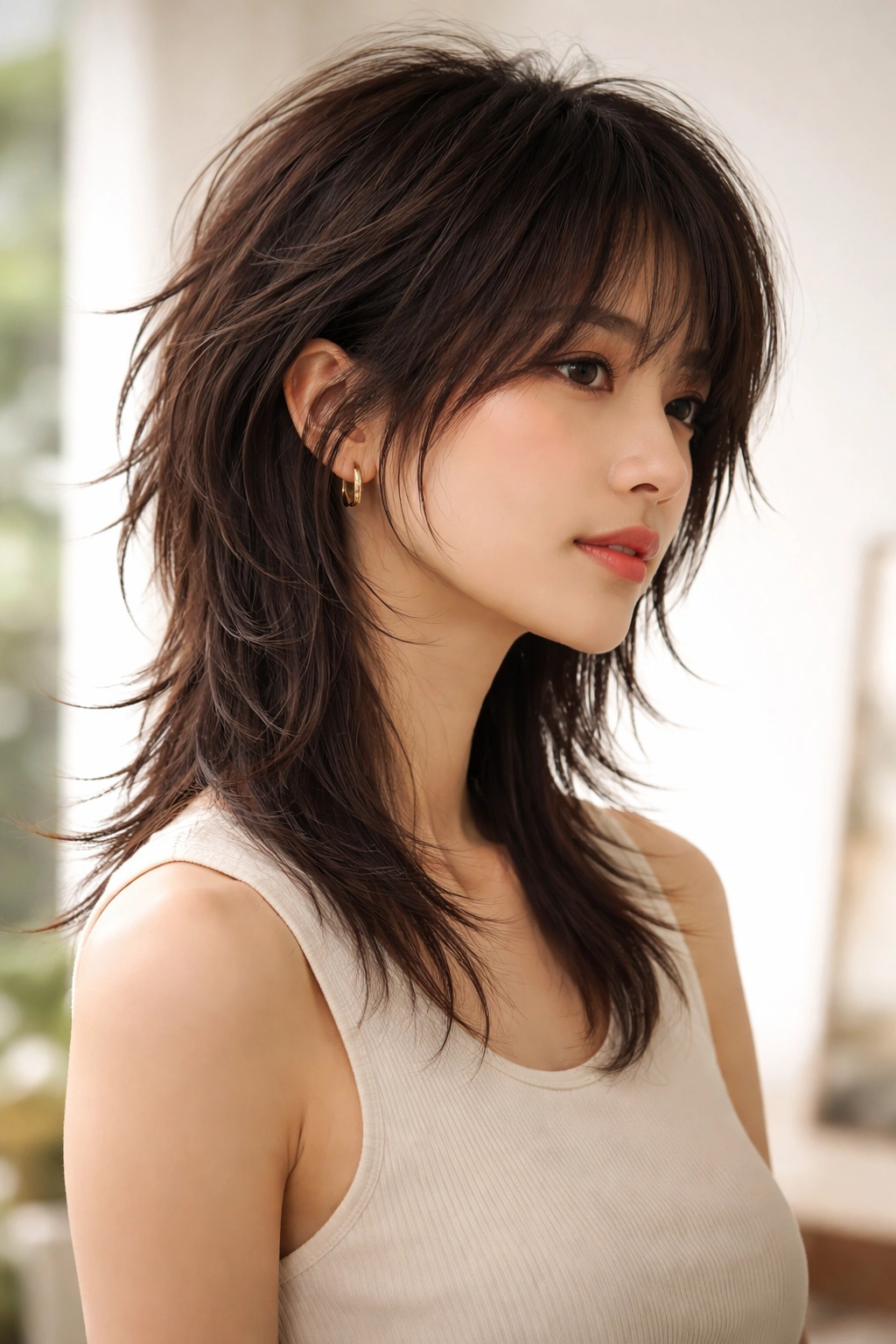Shaggy Mullet with layered texture and longer back.