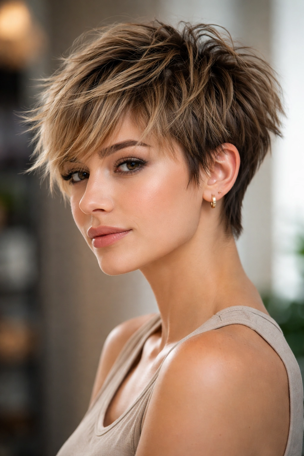 Shaggy pixie with layered top and cropped sides
