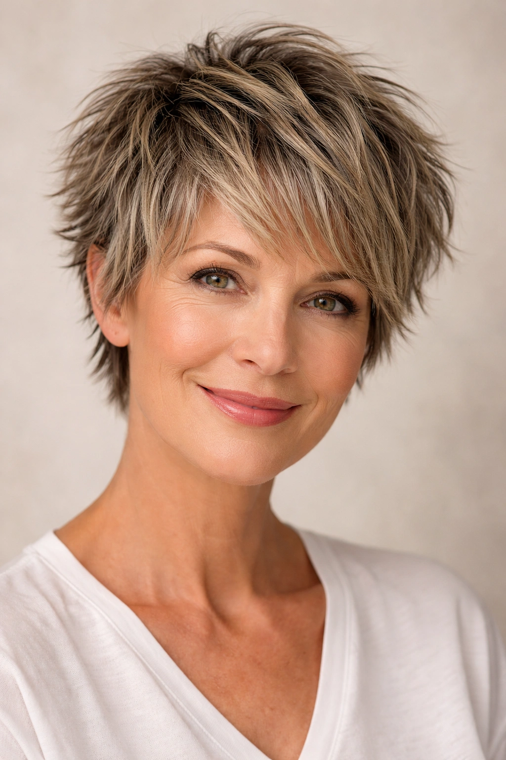 Close-up of a shaggy pixie haircut with choppy texture