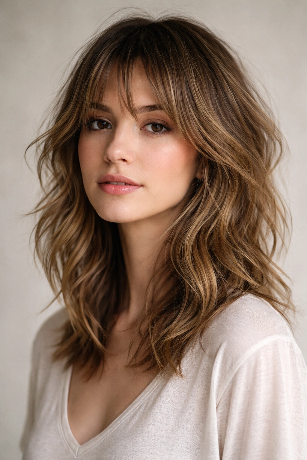 10 Haircuts For Fine Wavy Hair That Hold Shape 7 Close-up of shoulder-length shag haircut with choppy layers on fine wavy hair