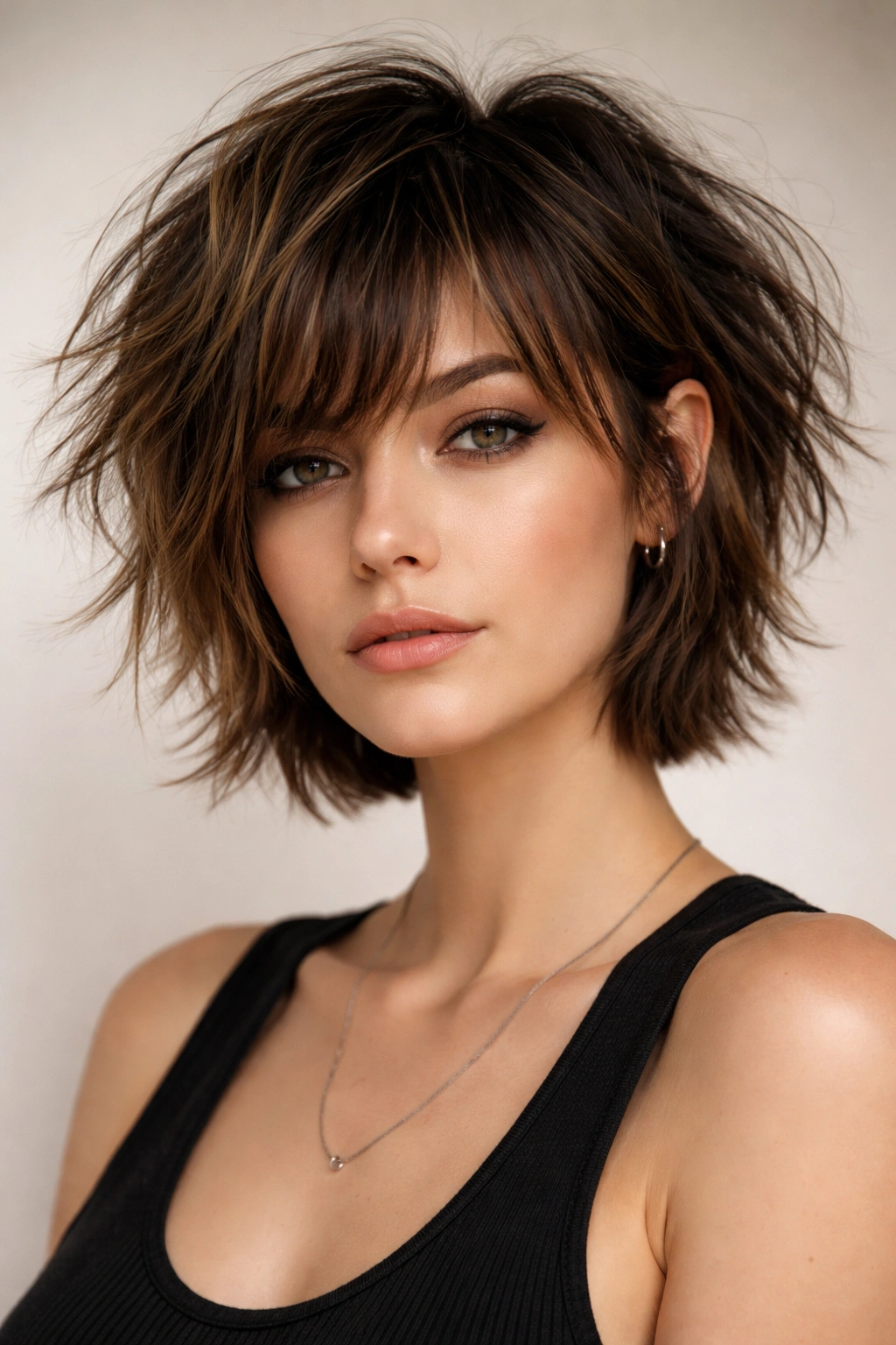 Close-up of a shaggy textured bob with choppy layers and bedhead vibe