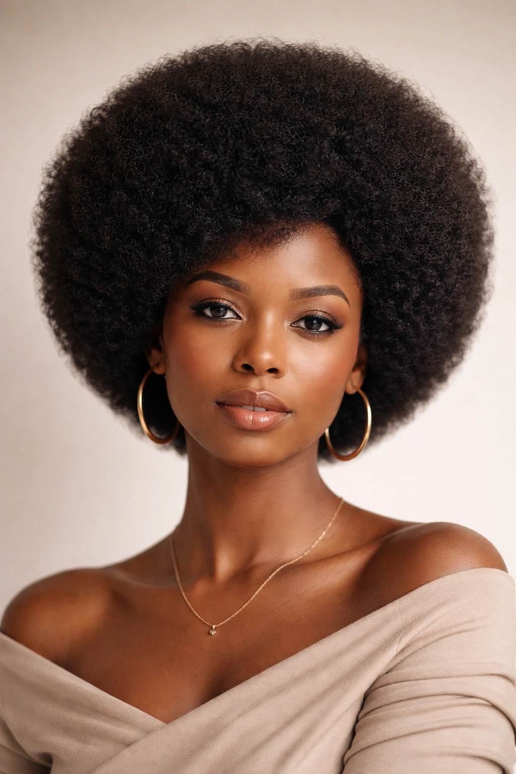 Shaped natural afro with sculpted silhouette