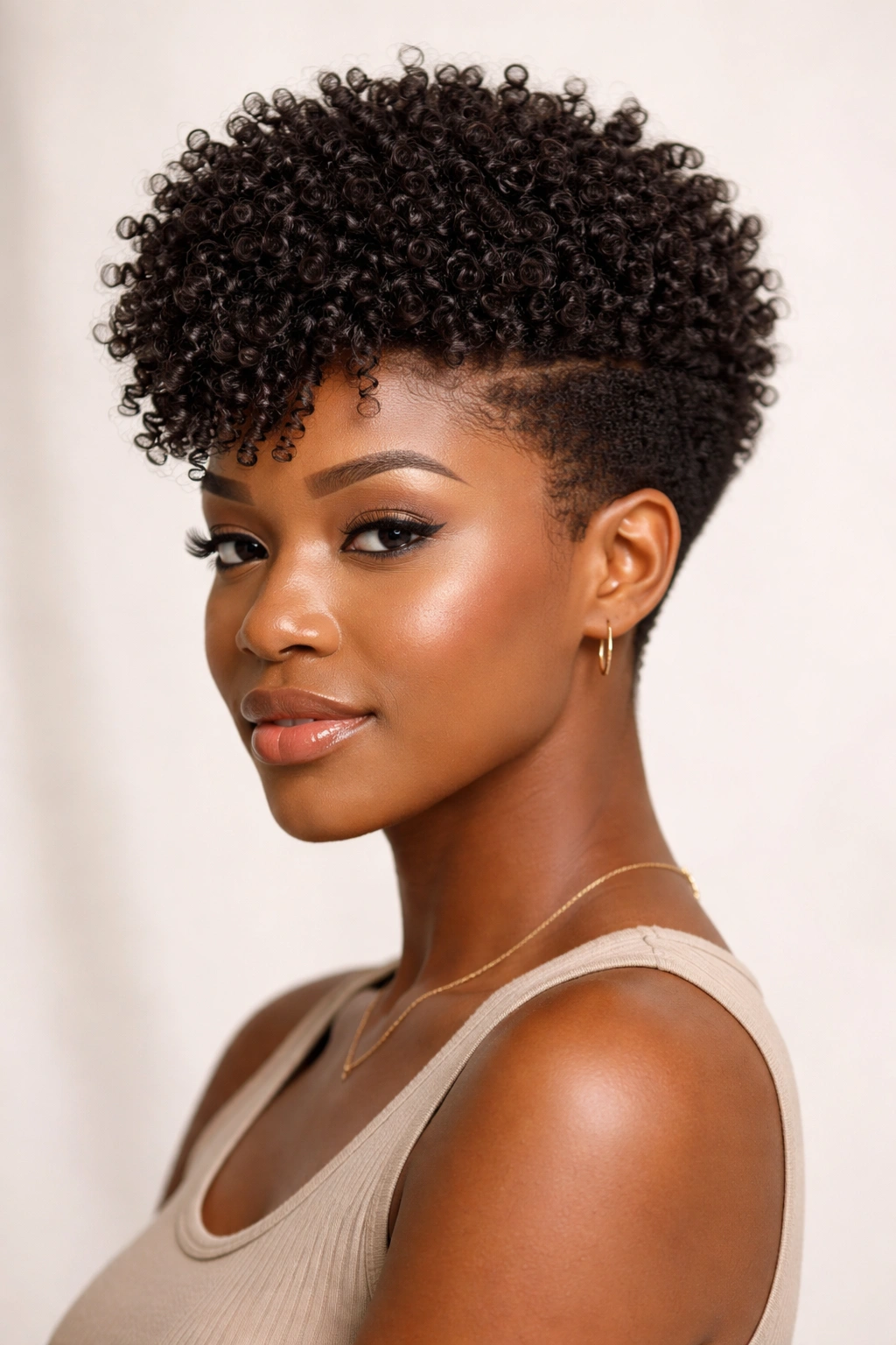 Portrait of shaped coil tapered cut highlighting defined 4A curls