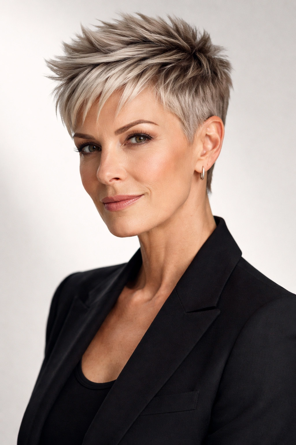 Portrait of a woman with a bold, sharp geometric crop highlighting defined angles.
