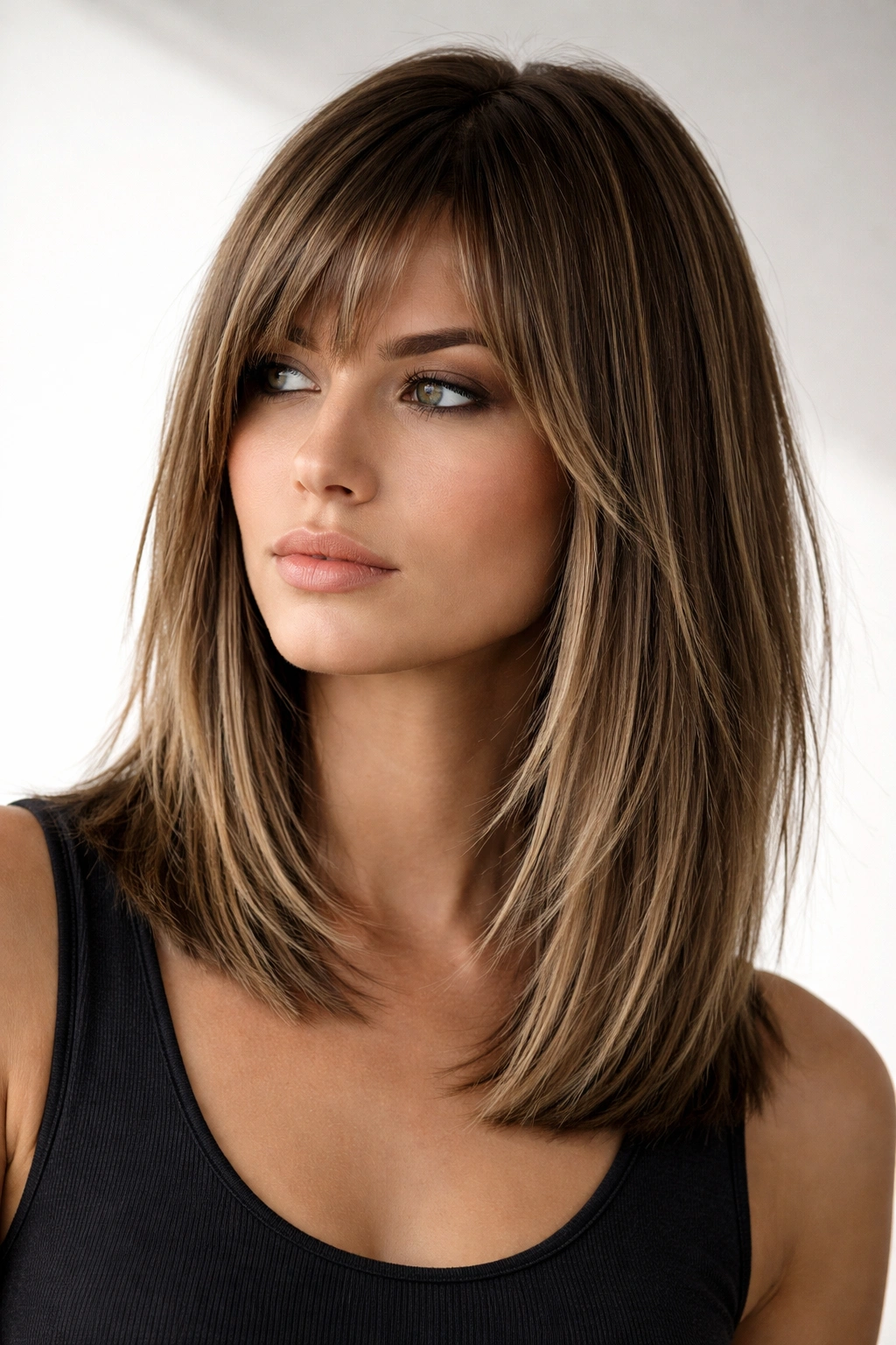 Medium-length cut showing sharp geometry and texture