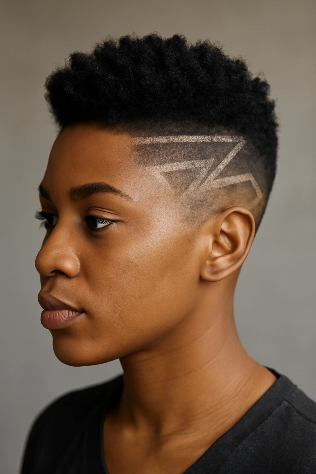 30 Short Haircuts for Black Women 17 Head with shaved design fade and longer top hairstyle