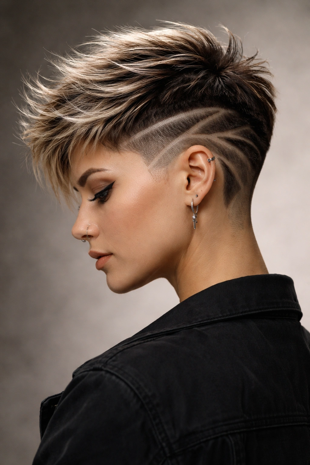 Head with shaved sides and textured top showing a bold design.